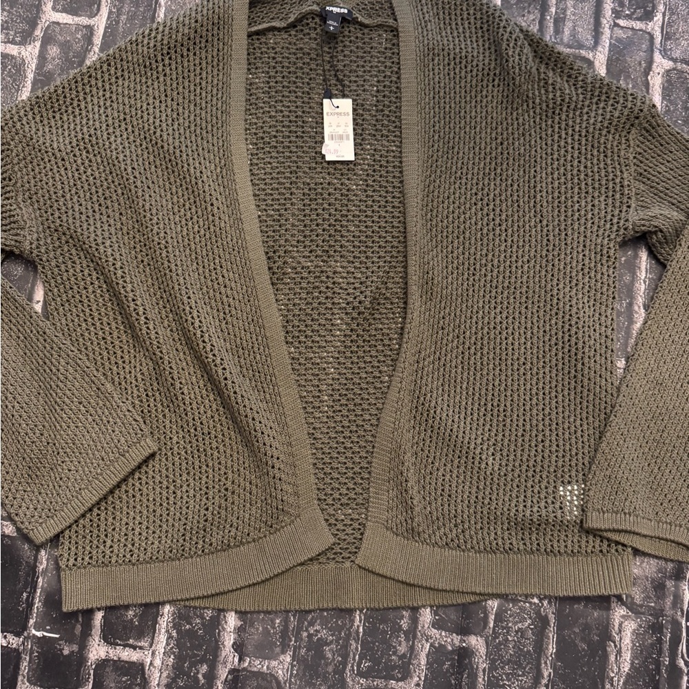 Express Olive Open-Front Cardigan